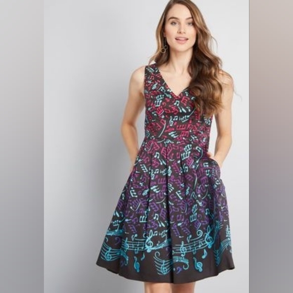 ModCloth Bijou Joys A-Line Music Print Dress Size L - Picture 6 of 13